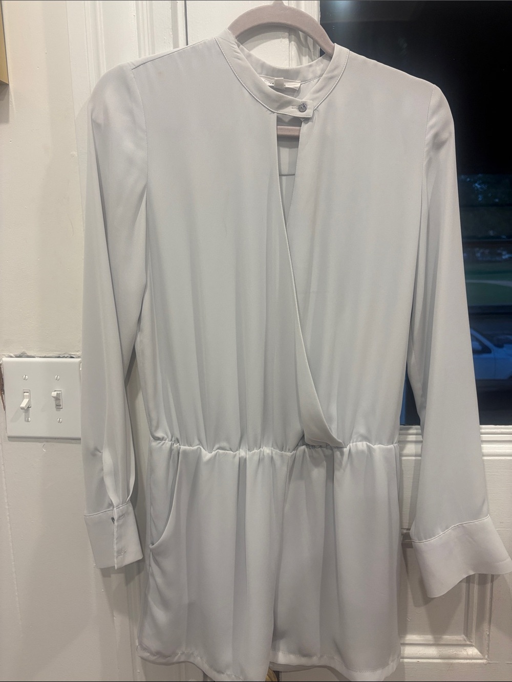 Olivaceous Light Gray Long-Sleeve V-Neck Romper Dress